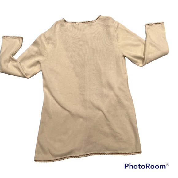 Coldwater Creek Cardigan Sweater. Embroidered. Cream with gold/tan accent Small - Picture 8 of 14